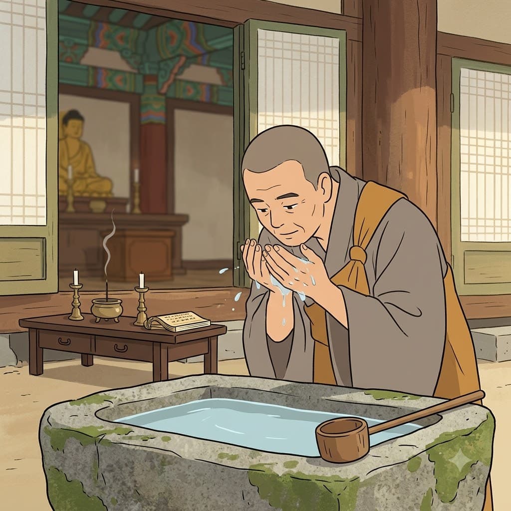 사제는 의식을 시작하기 전에 손과 얼굴을 씻으며 정결 의식(ablution)을 행했다.