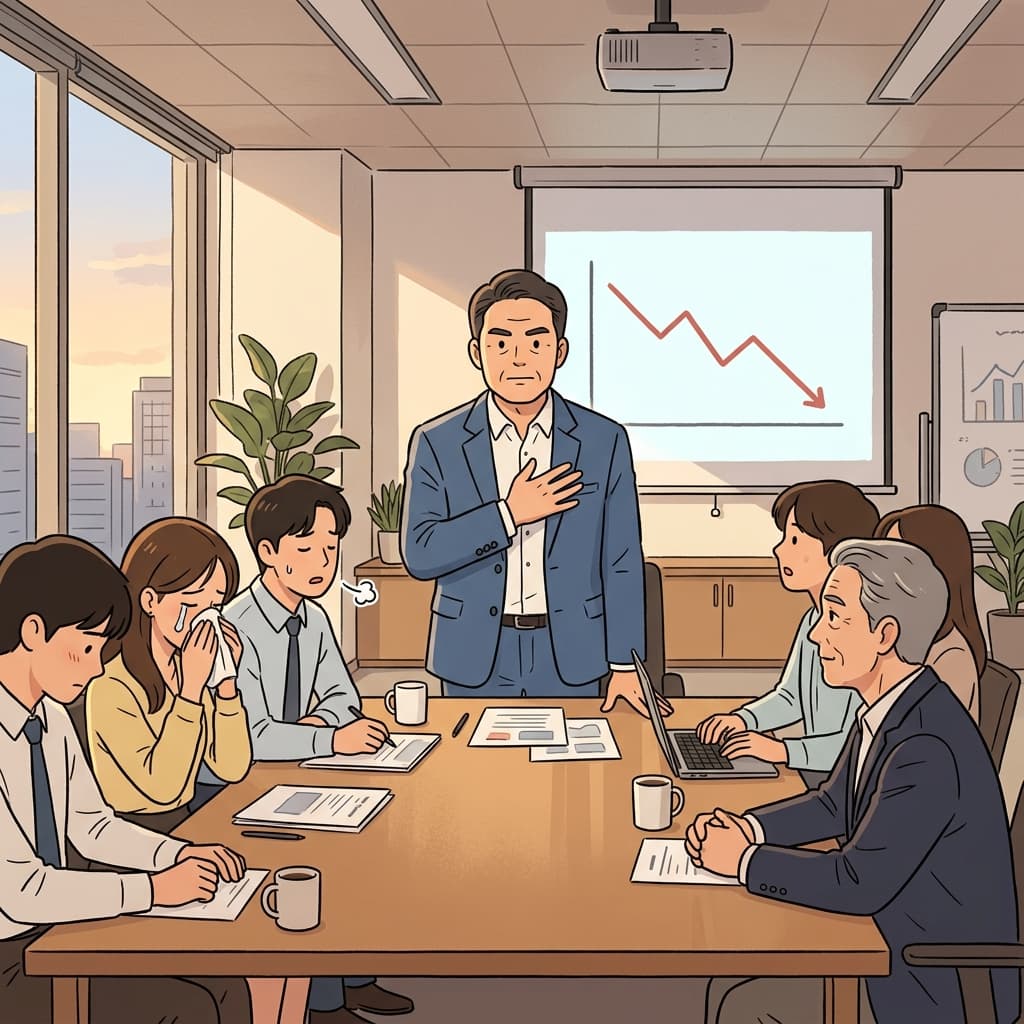 팀장이 자리에서 일어나 팀의 실수에 대한 책임을 졌다.