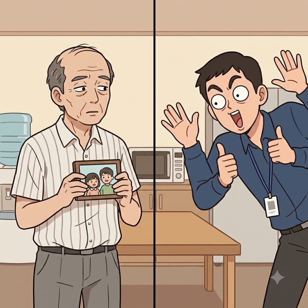 "애(a) 둘(du)을 그렇게 늦게(late) 낳으셨다고요? 너무 젊으십니다!" 환심을 사기 위해, 그는 매니저에게 계속 아첨했다(adulate).