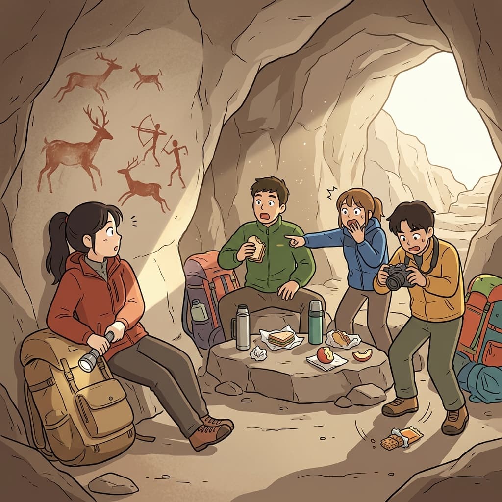점심 먹으려 들어간 동굴에서 우연히 고대 벽화를 발견했다.