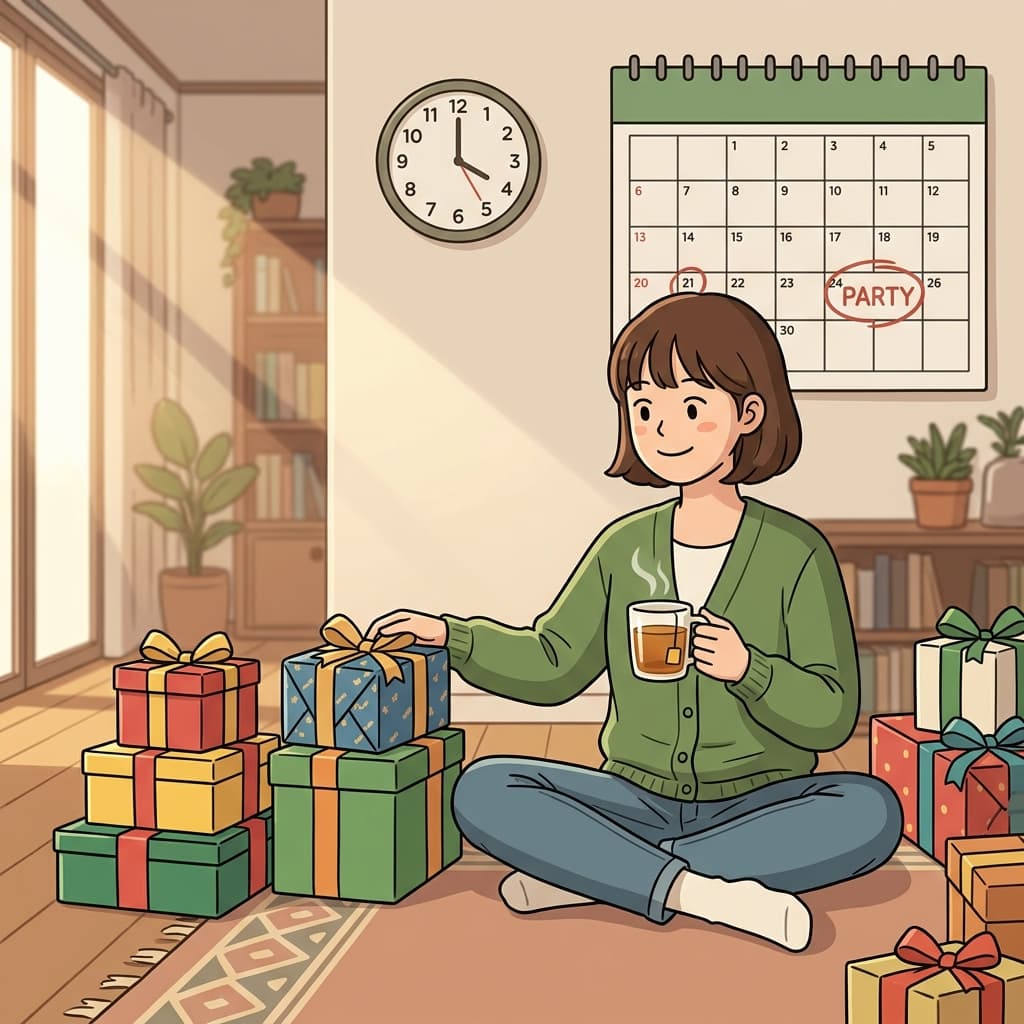 그녀는 파티 며칠 전에 미리 선물 포장을 다 끝냈다.