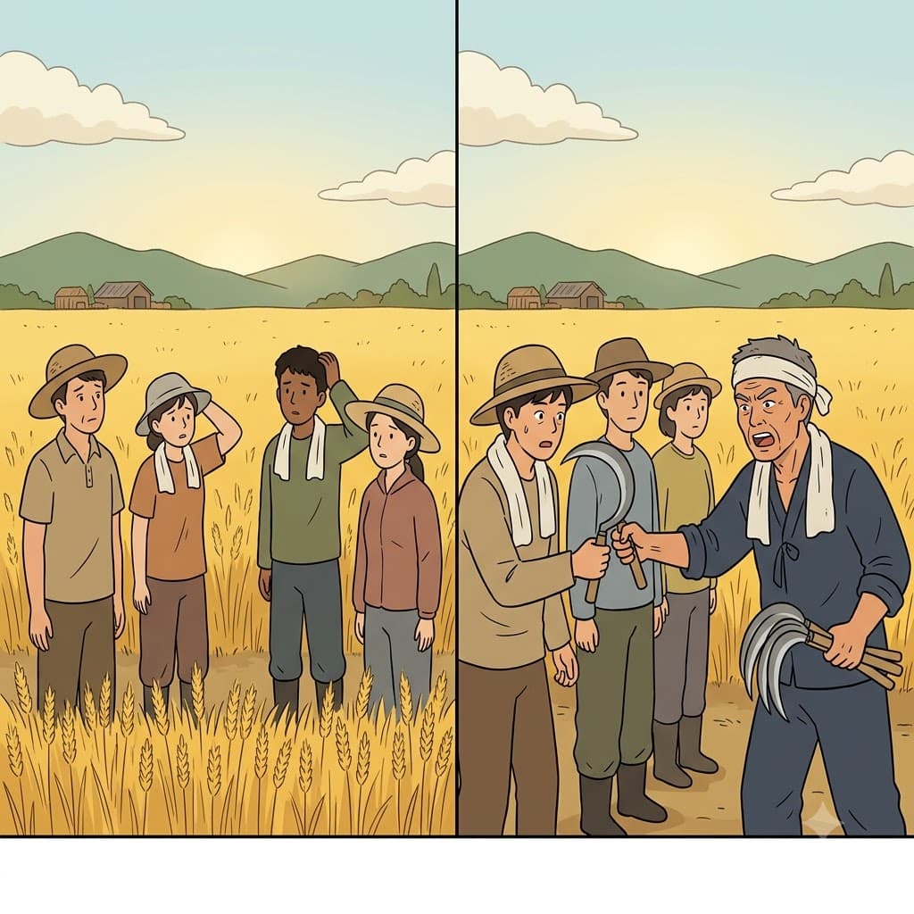 " 얼(al) 른 낫(lot) 을 배당해!" 농부는 각 일꾼에게 날카로운 낫 한 자루씩을 재빨리 할당하기로(allot) 결정했다.