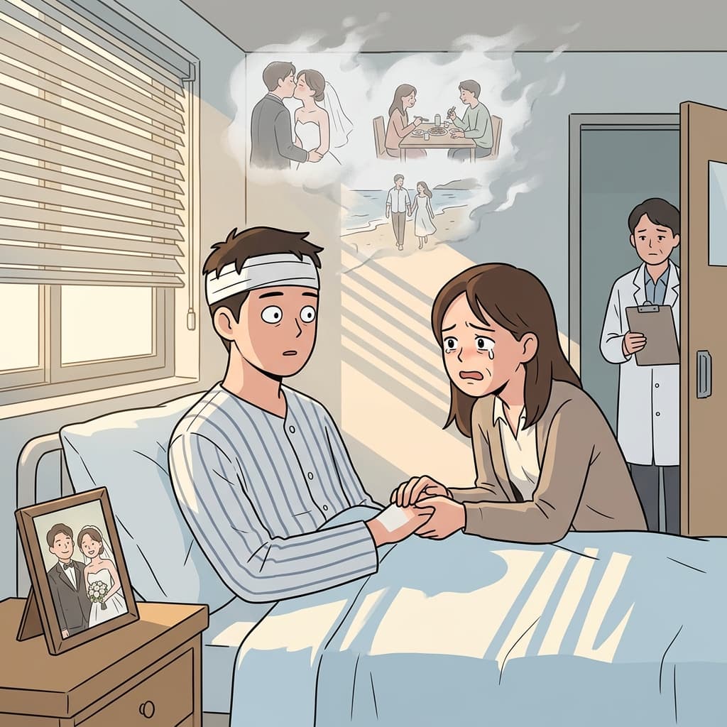 사고 후 그는 기억상실증으로 아내조차 알아보지 못했다.