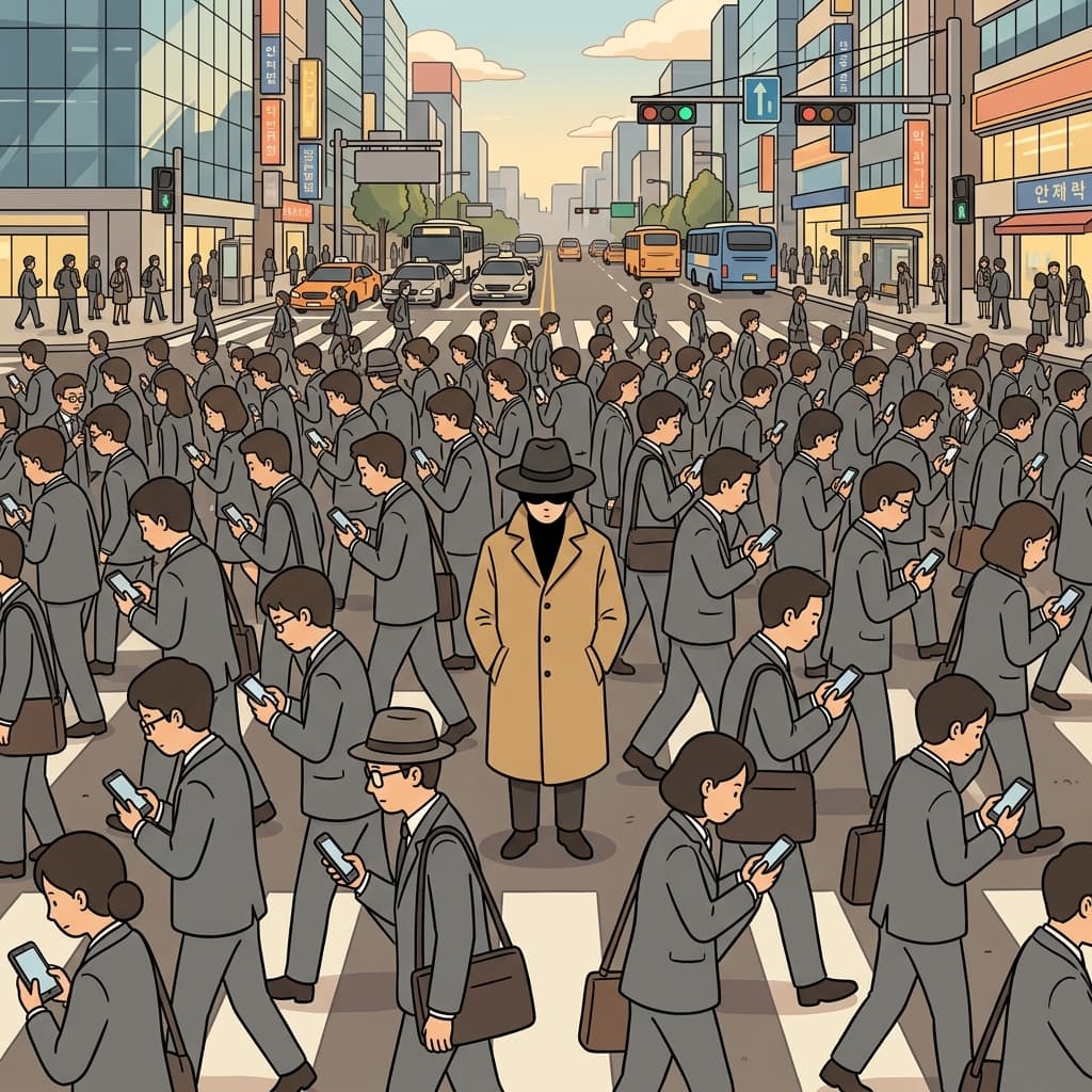 복잡한 도시(city) 한복판에서, 그는 모자를 푹 눌러쓰고 자신만의 익명성(anonymity)을 유지했다.