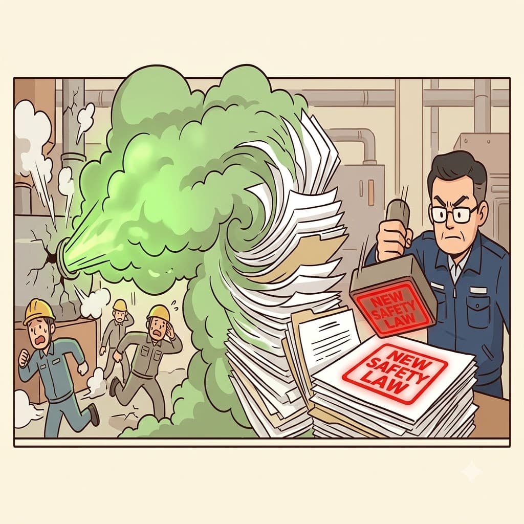 공장 사고(accident)가 먼저 발생했고(antecedently), 이후 새로운 안전 규정이 도입되었다.