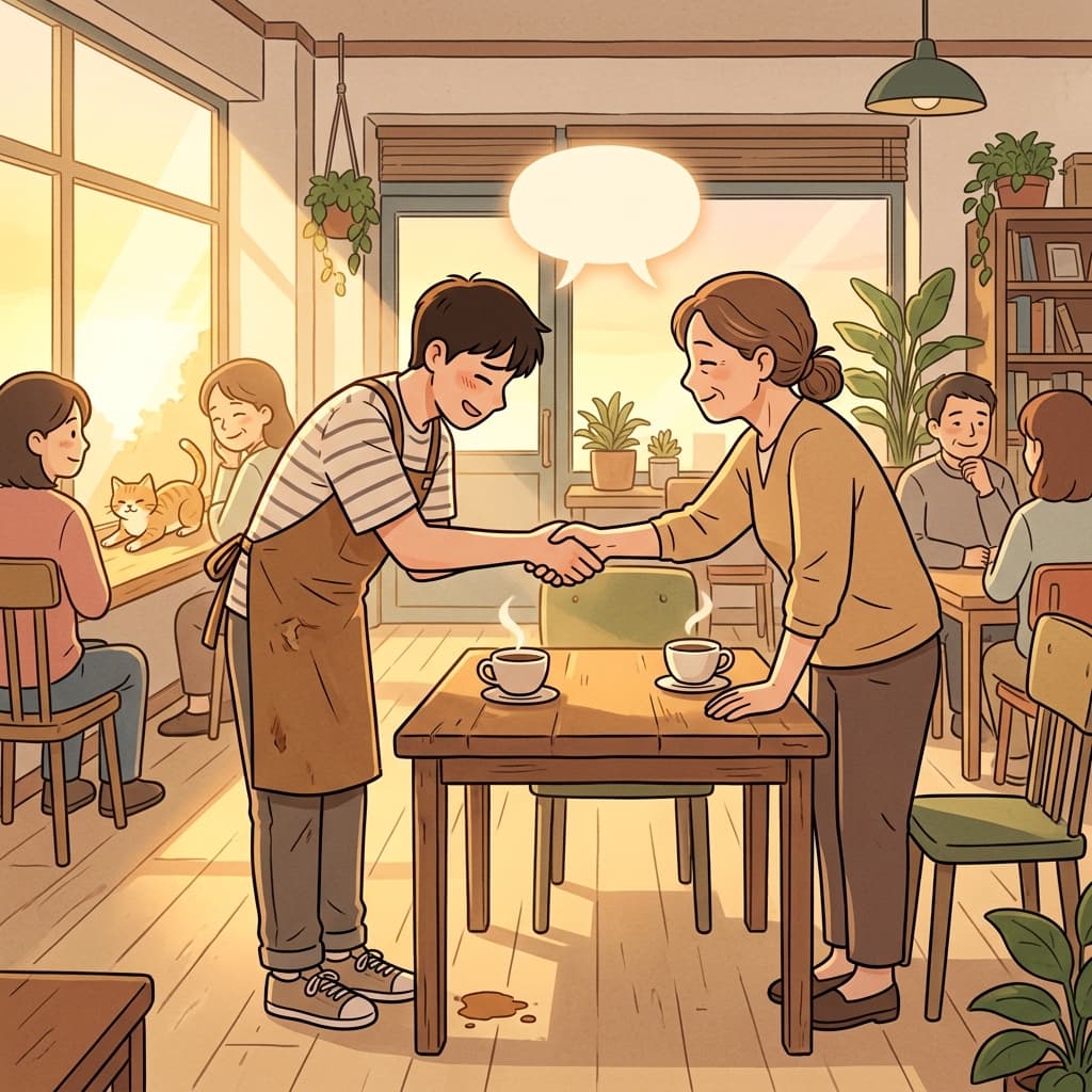 진심 어린 사과에 매니저가 웃으며 손을 내밀었다.