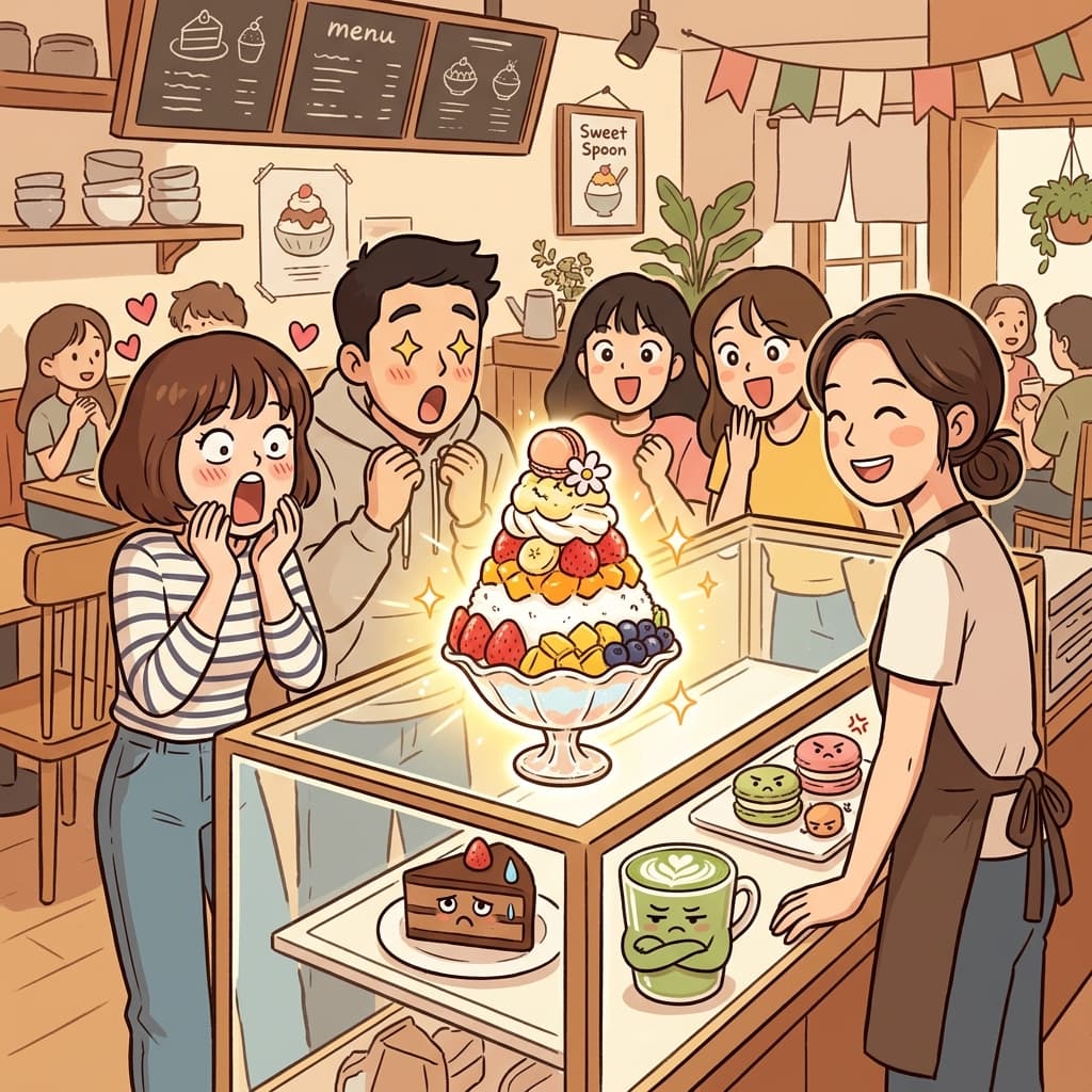 그 알록달록한 디저트는 즉시 모두의 마음을 사로잡았다. (어필 투 → “어? 필이 딱 온다!” 느낌 → 누군가의 마음이나 관심을 끌어당기는 것)