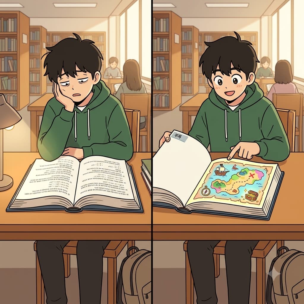 "앞엔(appen) 본문, 뒤(dix)엔 지도!" 학생은 책의 뒤편 부록(appendix)에 숨겨진 비밀 지도를 찾아냈다.