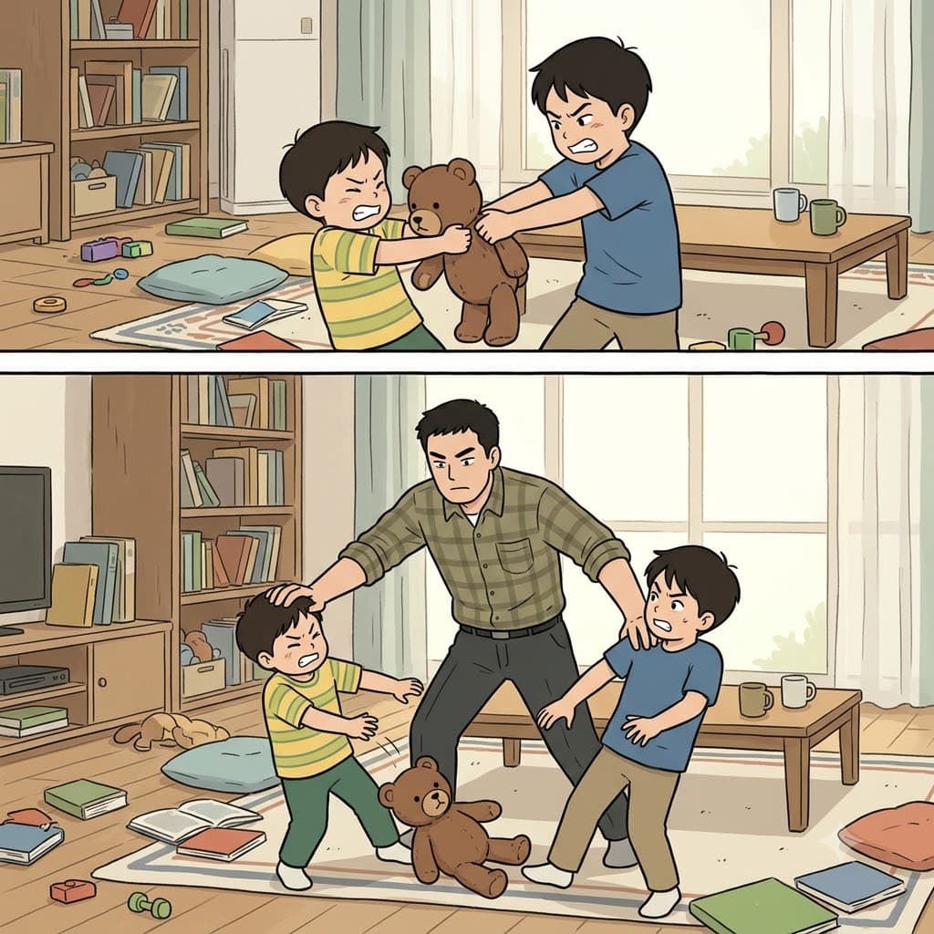 "그만 싸워!" 아비(arbi)가 두 아들의 중재자(arbitrator)가 되었다. (아비(arbi) 틈에(trator))