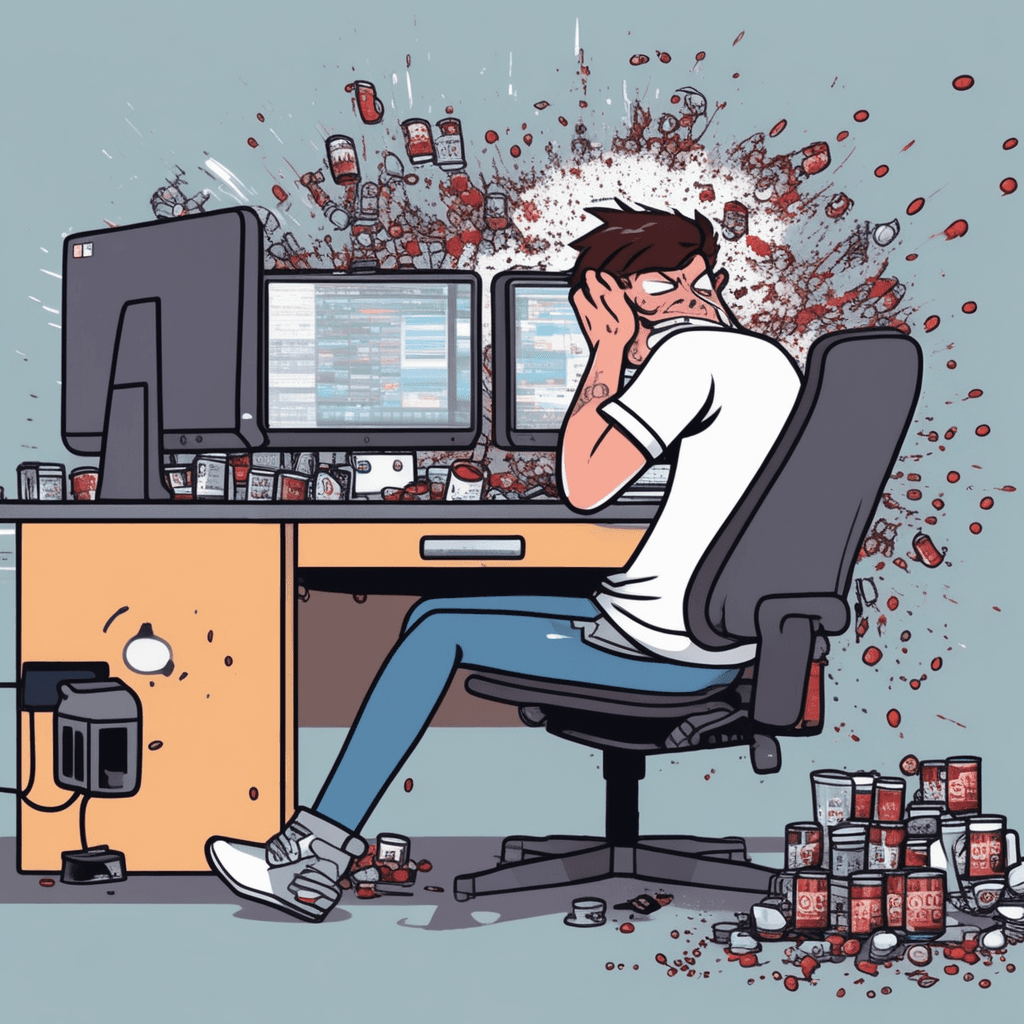 아, 듀얼 모니터라서 두 배로 힘들어! 고된 야근이다!