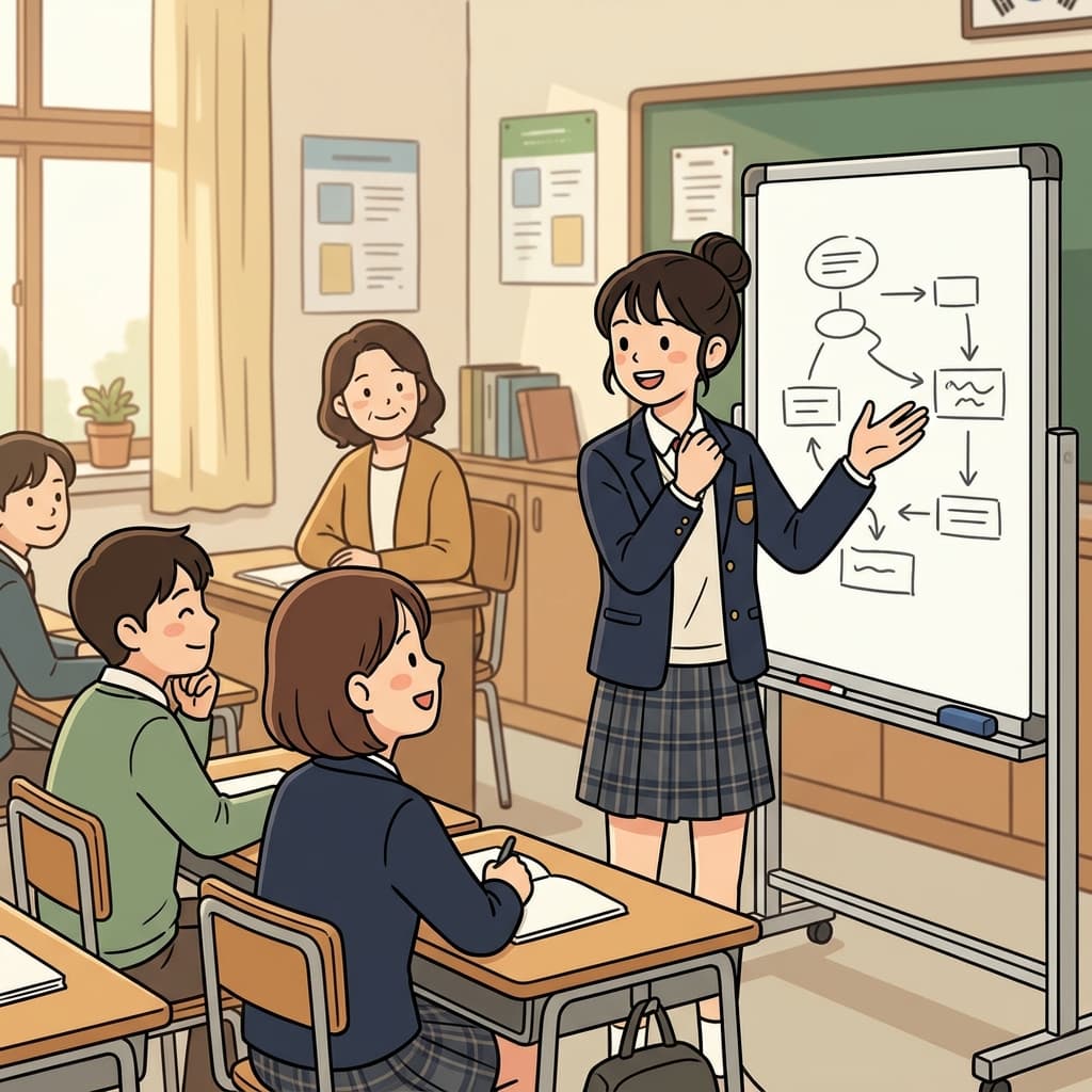 말을 잘하는 학생은 모든 질문에 자신 있게 답했다. ("아~ 티 나게!" → 말을 또렷하게 해서 티가 난다)