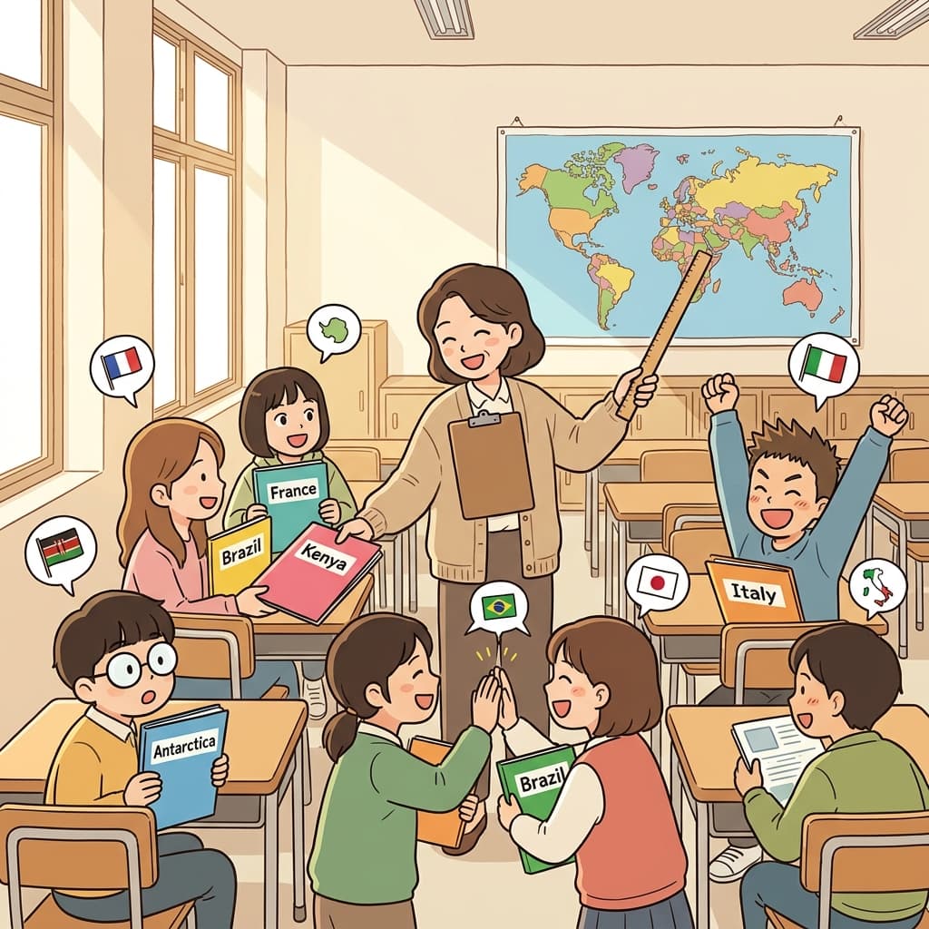 선생님이 학생들한테 나라를 하나씩 정해줬다.