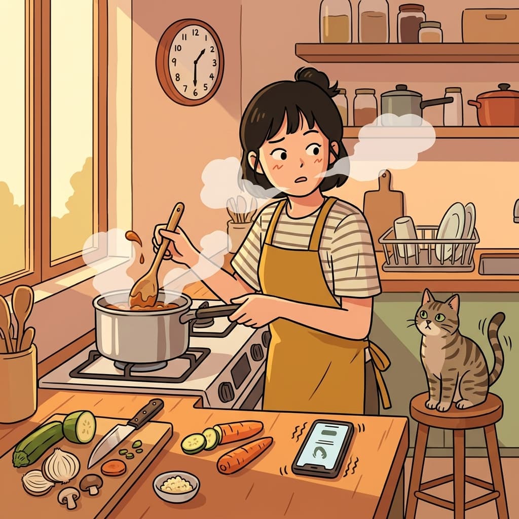 지금은 저녁 준비 중이라 전화를 못 받아요.