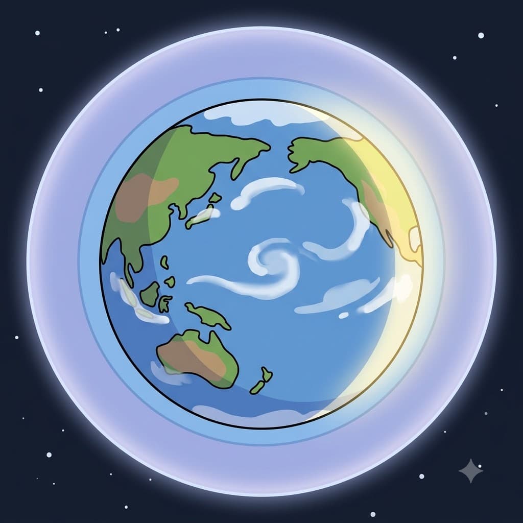 지구의 대기(atmosphere)는 성층권(stratosphere)까지 이어지며 우리 행성을 둘러싼 보호 구체(sphere)를 형성한다.