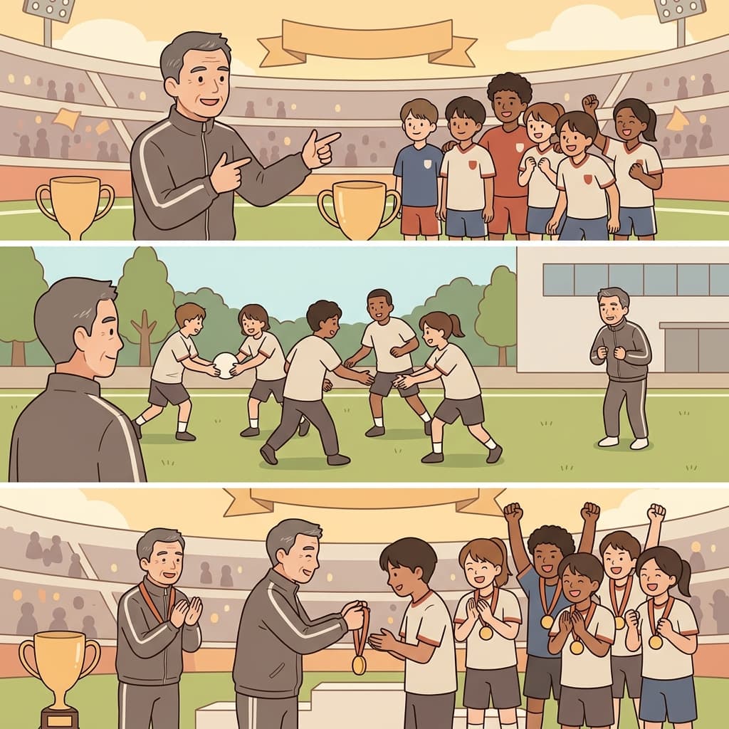 그 승리는 모두의 기여 덕분이었고, 팀원들은 함께 축하했다.