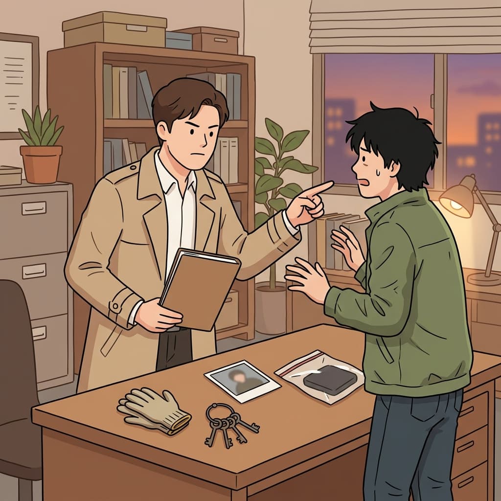 형사는 사라진 돈의 원인을 용의자에게 돌렸다. ("붙여(Attach) 투(To)!" → 원인을 누구에게 붙인다)