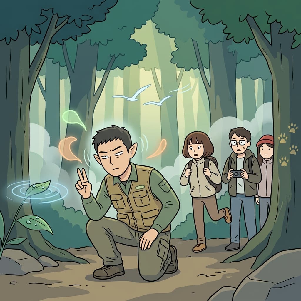 숲 가이드는 작은 소리 하나도 놓치지 않고 알아챈다.