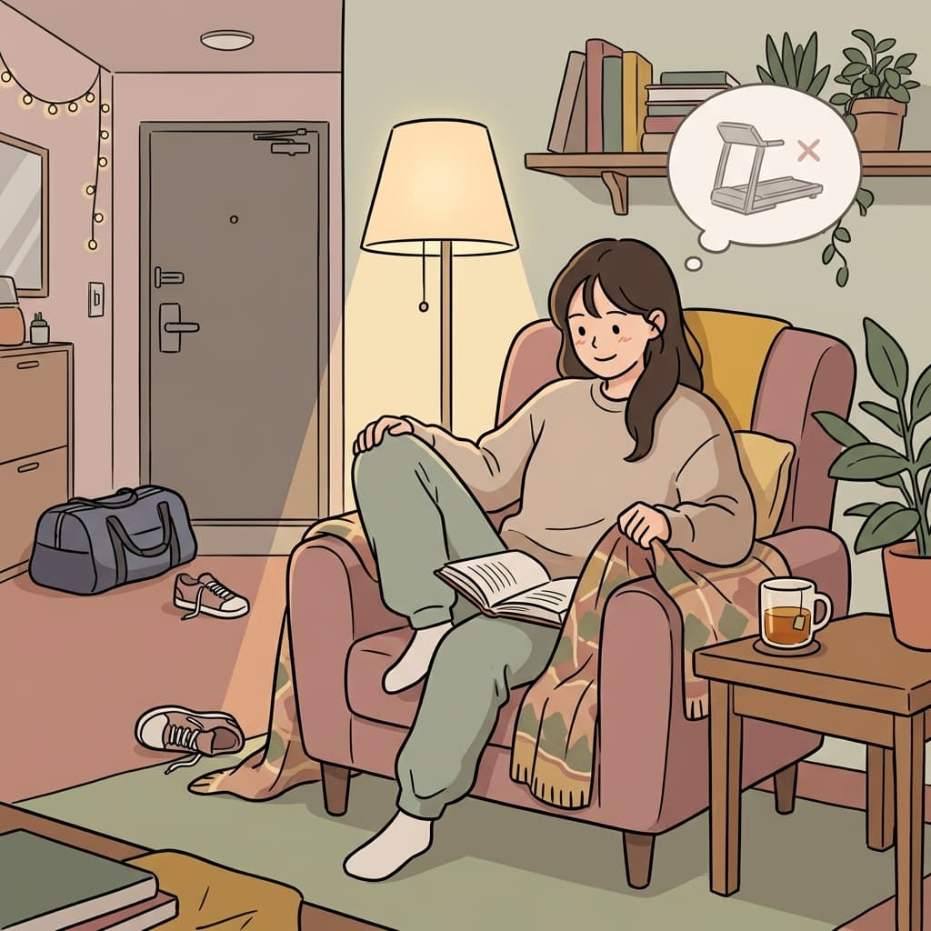 긴 하루가 끝나면 그녀는 헬스장 대신 책과 함께 쉬는 편이다.
