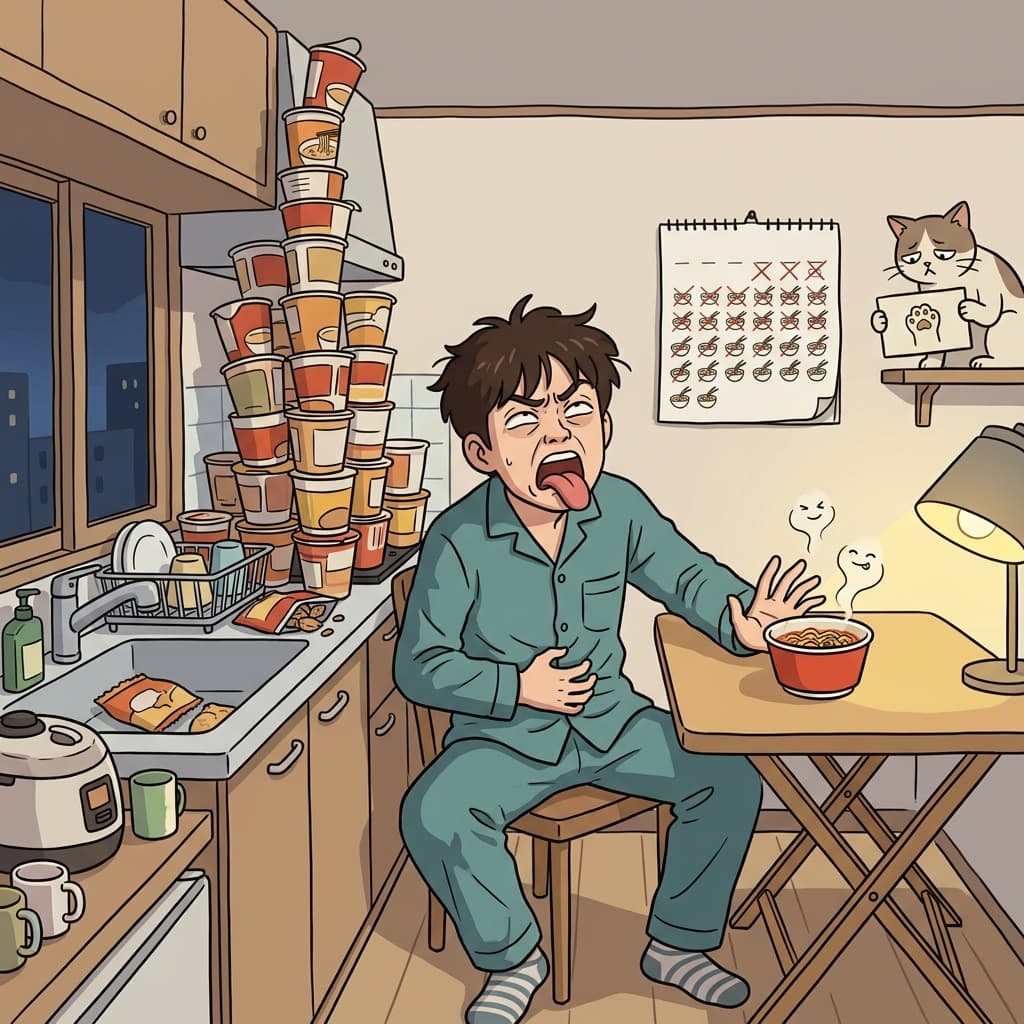 매일 밤 라면만 먹다 보니 이제 질려버렸다.