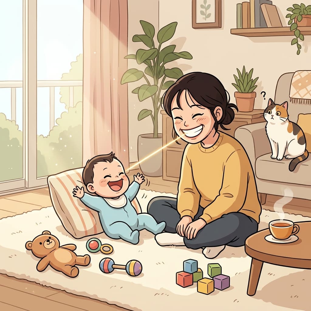 아기들은 누가 웃어주면 자동으로 따라 웃도록 되어 있는 것 같다.