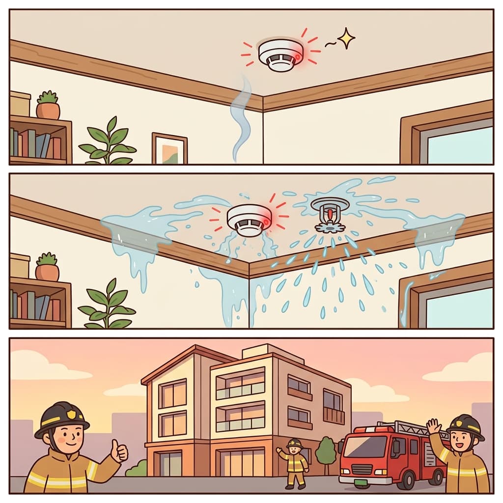 경보기는 연기에 민감하게 반응했고, 즉시 작동해 건물을 위험으로부터 보호했다.