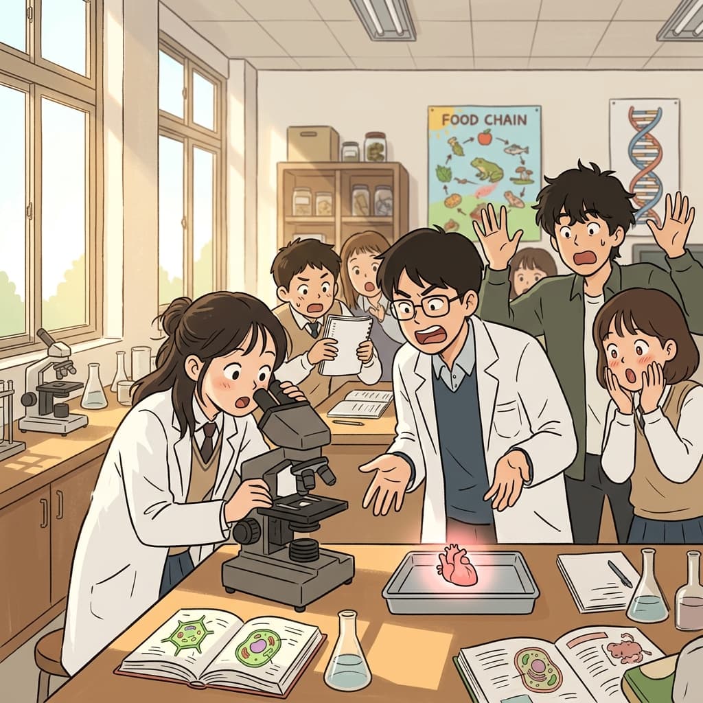 생물 시간에 현미경 속 개구리 심장이 아직 뛰고 있어 모두 깜짝 놀랐다.