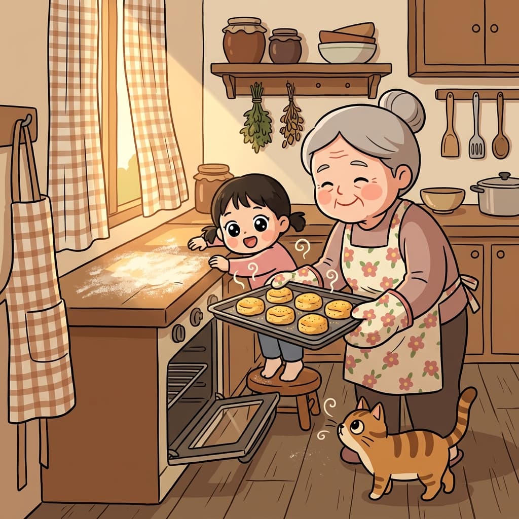 오븐에서 갓 구운 비스킷이 나오자 부엌이 고소한 버터 향으로 가득 찼다.