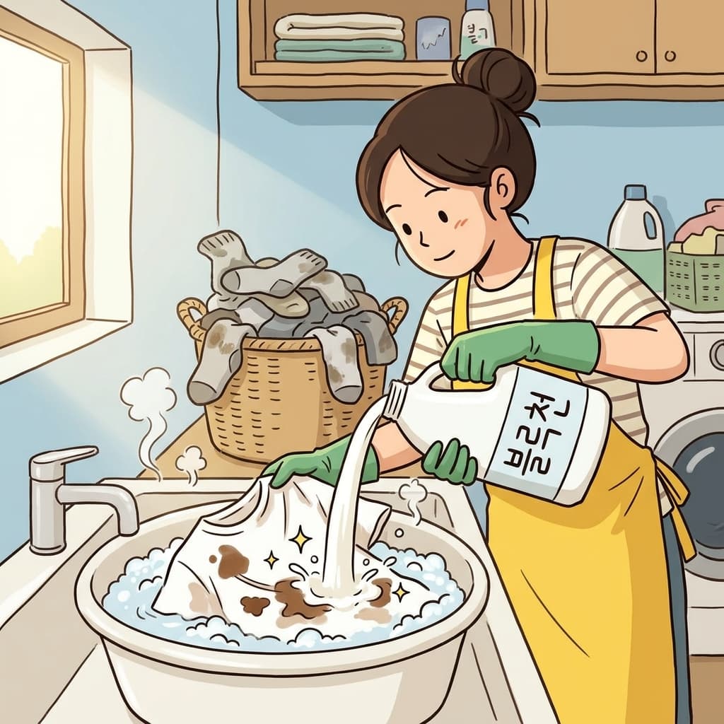 얼룩진 셔츠에 표백제를 부으니 자국이 싹 사라진다.