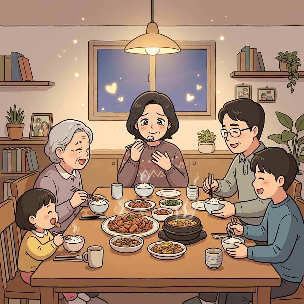 온 가족이 건강하게 모여 밥 먹는 이 순간이 너무 감사하다.