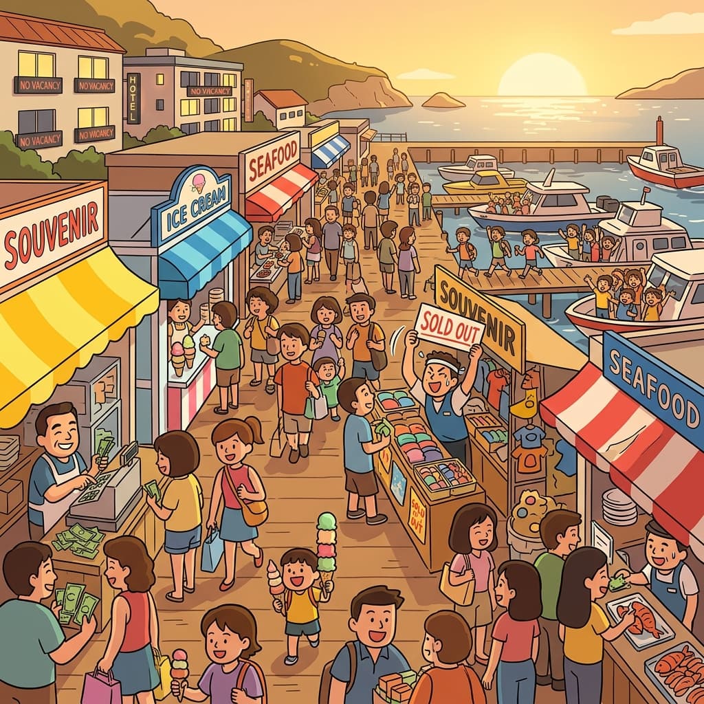 이번 여름, 해변 마을 관광업이 완전히 호황이야.