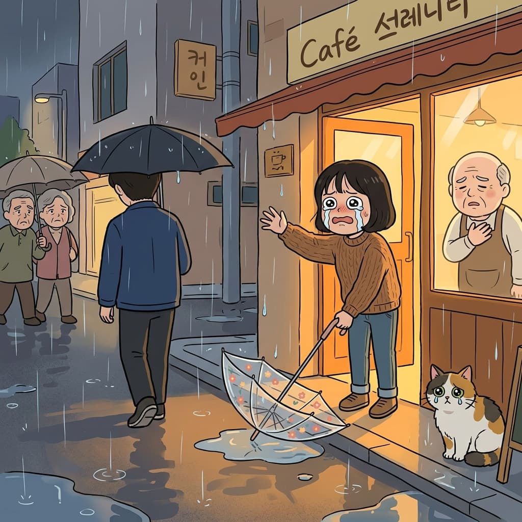 비 오는 날 그가 떠나는 모습은 누구라도 마음 아프게 했다.