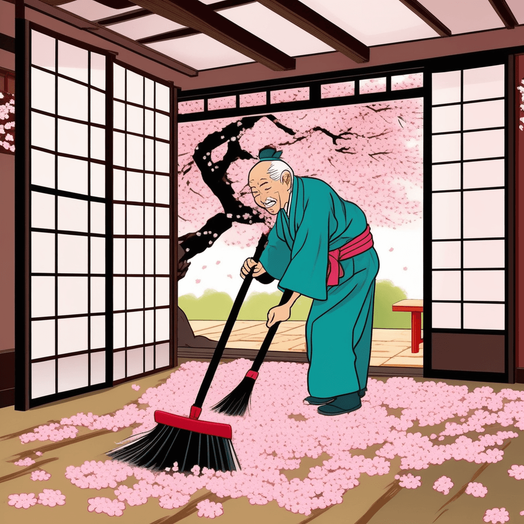 빗자루로 쓸어내니, 방 안에도 꽃이 핀다!
