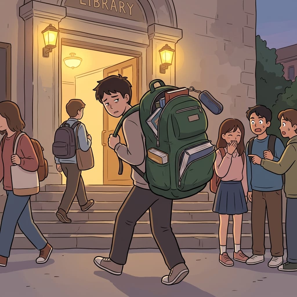 시험 전날 그의 가방은 책으로 터질 듯이 빵빵했다.
