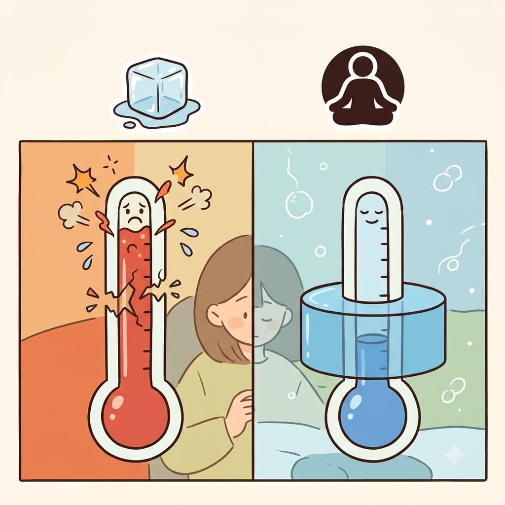 CAL (서늘하고 낮은 에너지) + M (정신적 고요함) — 심장박동을 서늘한 CAL 수준으로 낮추고 마음을 완전한 M 고요함으로 유지함으로써, 그는 차분함을 느꼈다(calm).