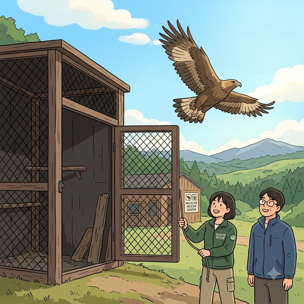 수년간의 감금(captivity) 끝에 독수리는 마침내 날개를 펼치고 자유롭게 날아올랐다.