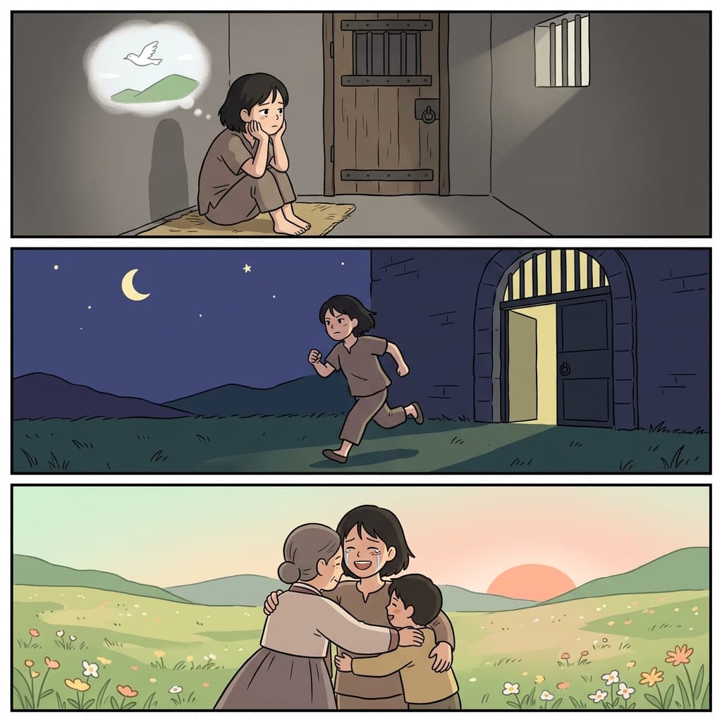 오랜 포로 생활 끝에 그 포로는 탈출해 마침내 자유를 되찾았다.