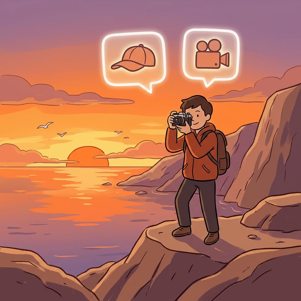 여행자는 아름다운 순간을 오래 간직하고 싶어 석양을 담아냈다.