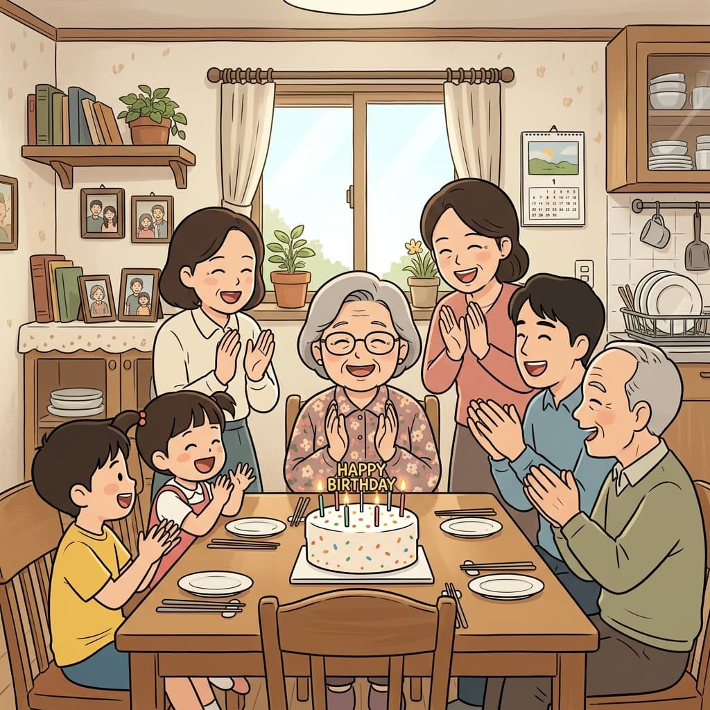 온 가족은 할머니의 80번째 생일을 함께 축하했다.