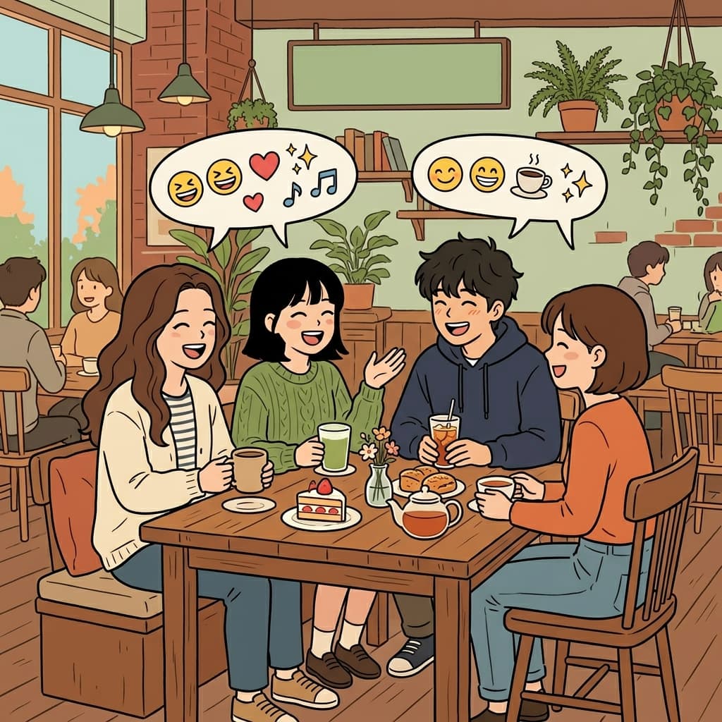 친구들은 카페에서 몇 시간 동안 함께 이야기를 나누었다.
