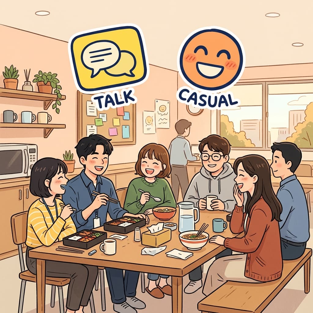 동료들은 점심시간 동안 이야기를 나누었다.
