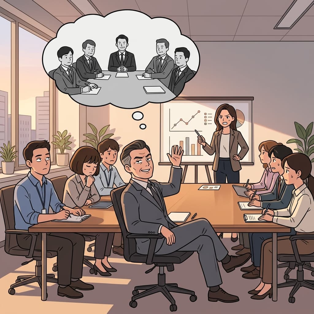 그 쇼비니스트 상사는 여자 동료의 좋은 제안을 들어보지도 않고 무시했다.