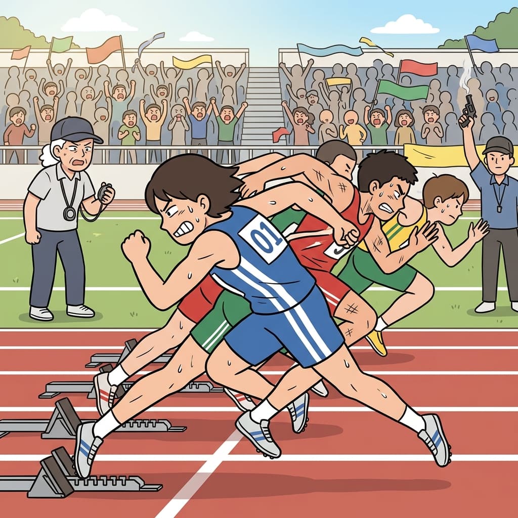 출발선에서 선수들이 치열하게 튀어나갔다.