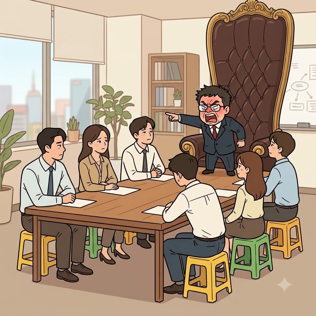 "제일 큰 시트로 가져와!" 작은 사장은 몹시 자만한(conceited) 태도를 보였다. ("큰(con) 시트(ceited/seat)")