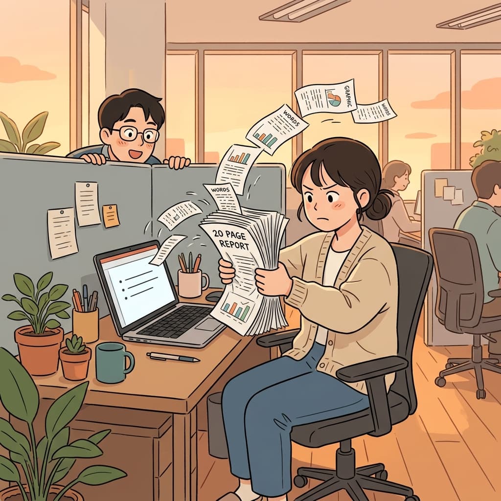 20장짜리 보고서를 한 장으로 압축하느라 진땀을 뺀다.