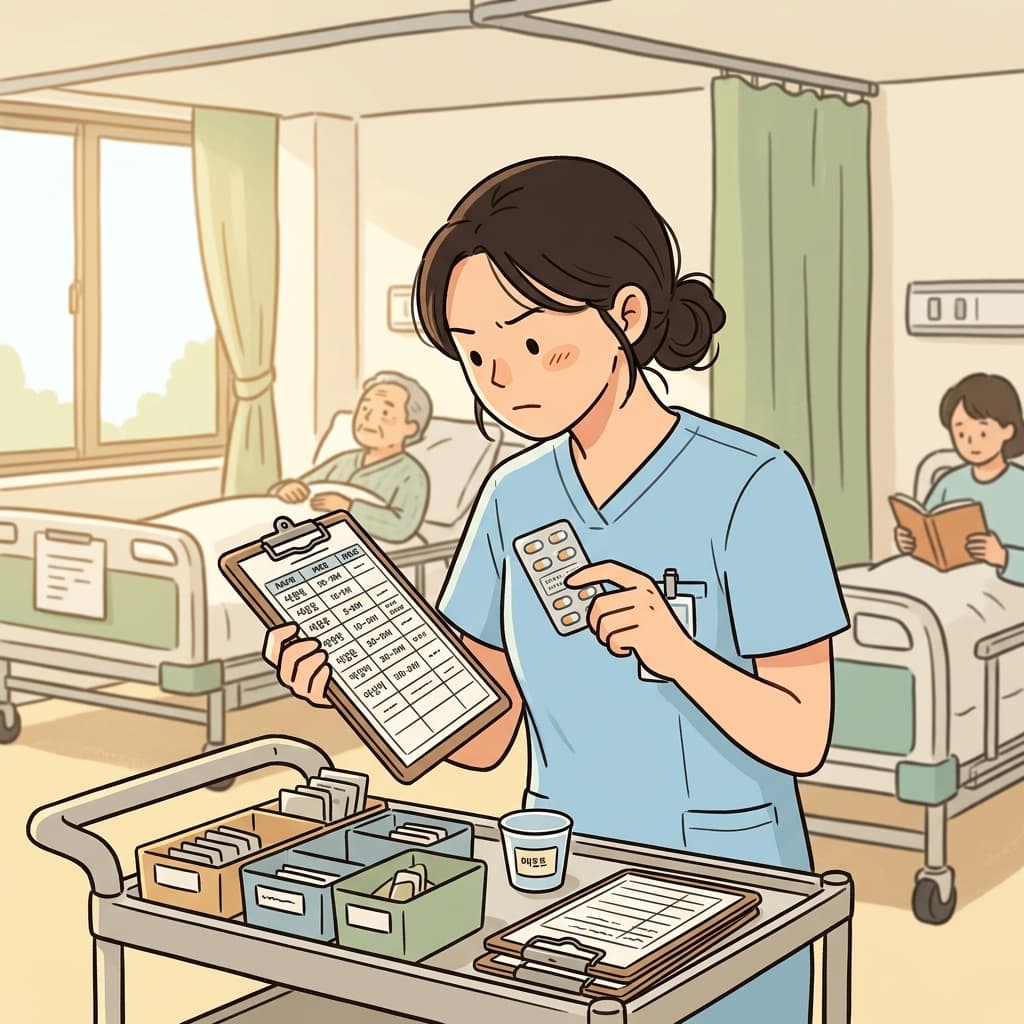 간호사는 모든 환자의 약을 양심적으로 하나하나 확인했다.