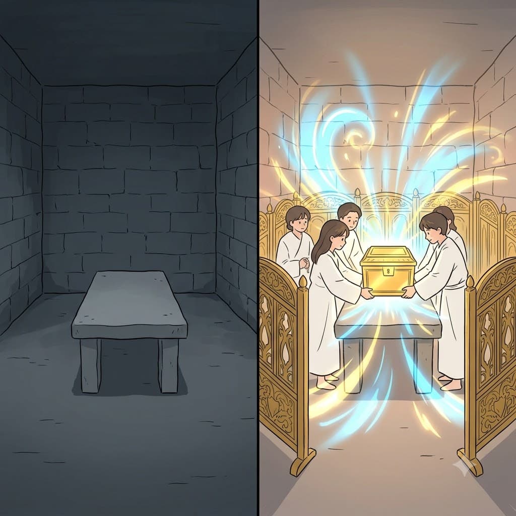 “칸(con) 서(se), 크레이트(crate) 두자!” 사제는 성스러운 상자를 제단에 올려 신전을 봉헌했다(consecrate). (→ 신전 안에 칸(con)을 만들고 그 안에 서(se)서 성스러운 상자인 **크레이트(crate)**를 제단에 두자, 평범한 공간이 신성한 장소로 봉헌된다.)