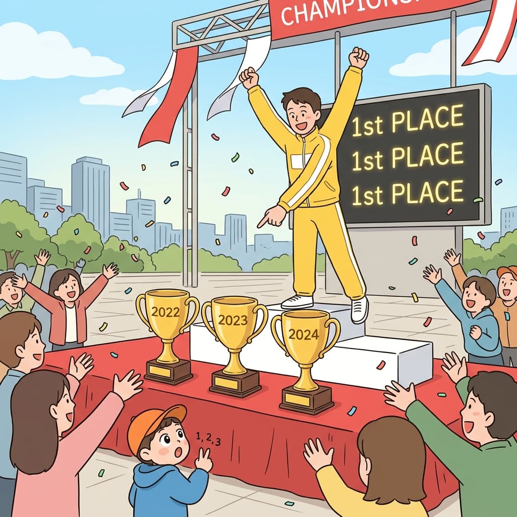 그 마라톤 선수가 시 대회에서 3년 연속 우승했다.