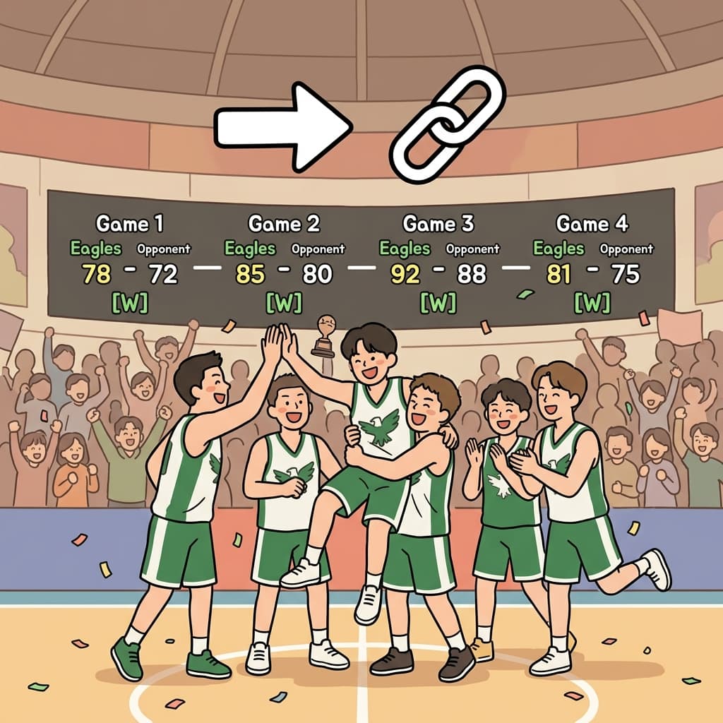 그 팀은 4경기를 연속으로 이겼다.