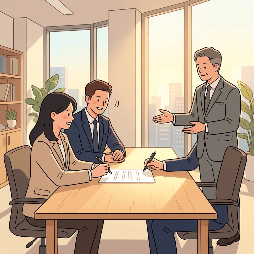 두 사람 모두 동의한 뒤에야 계약서에 사인했다.