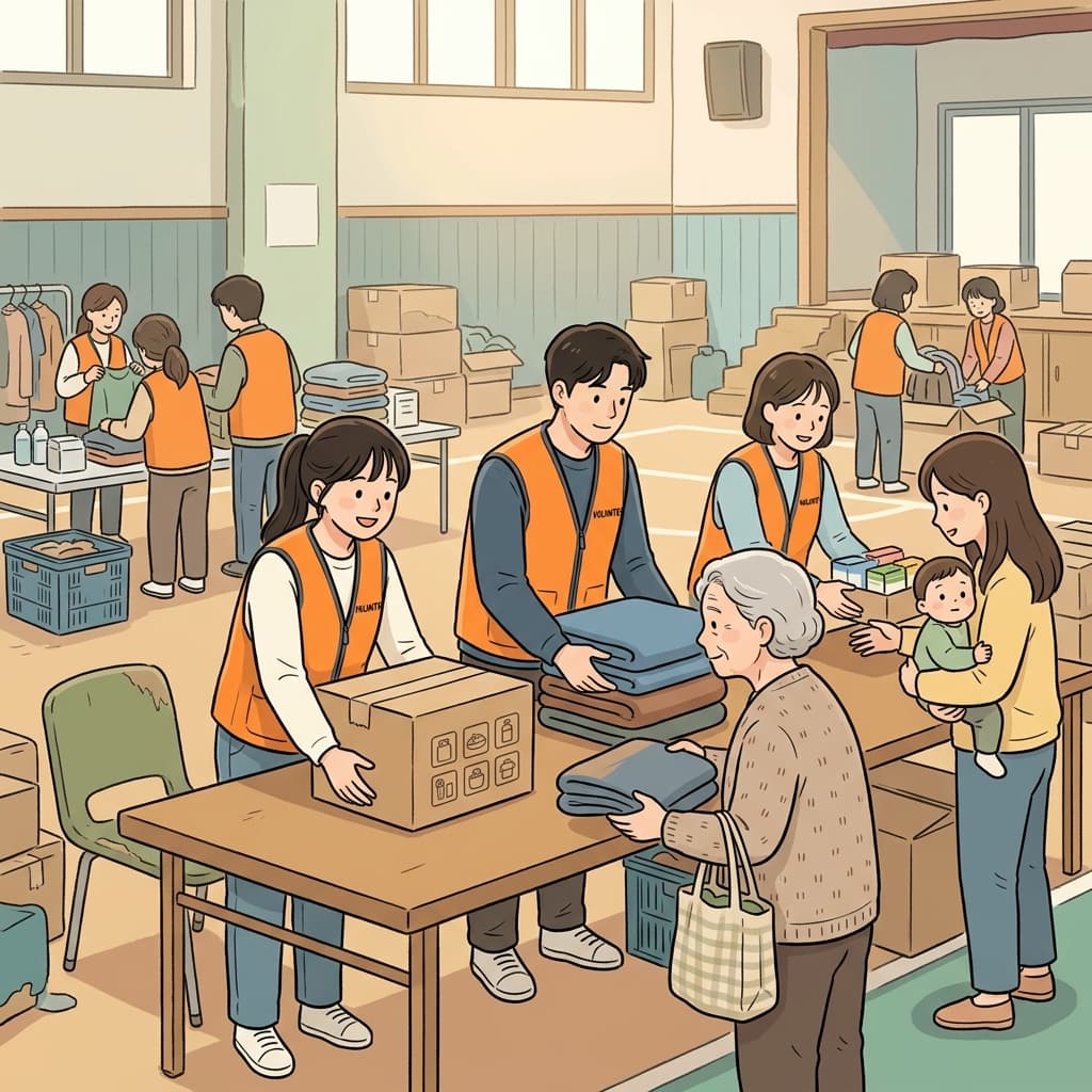 자원봉사자들은 홍수 피해 가족들에게 음식과 담요를 기부하며 도움을 보탰다.